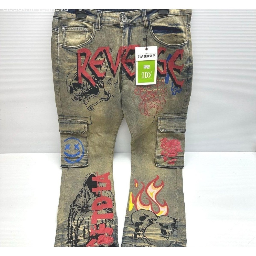 D'Andijieshen Jeans Wear DD2 Men's Graffiti Print Jeans - Size 34